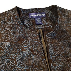 Russell Kemp Open Blazer Jacket Brown Blue Paisley Jacquard Work Wear Womens Ten